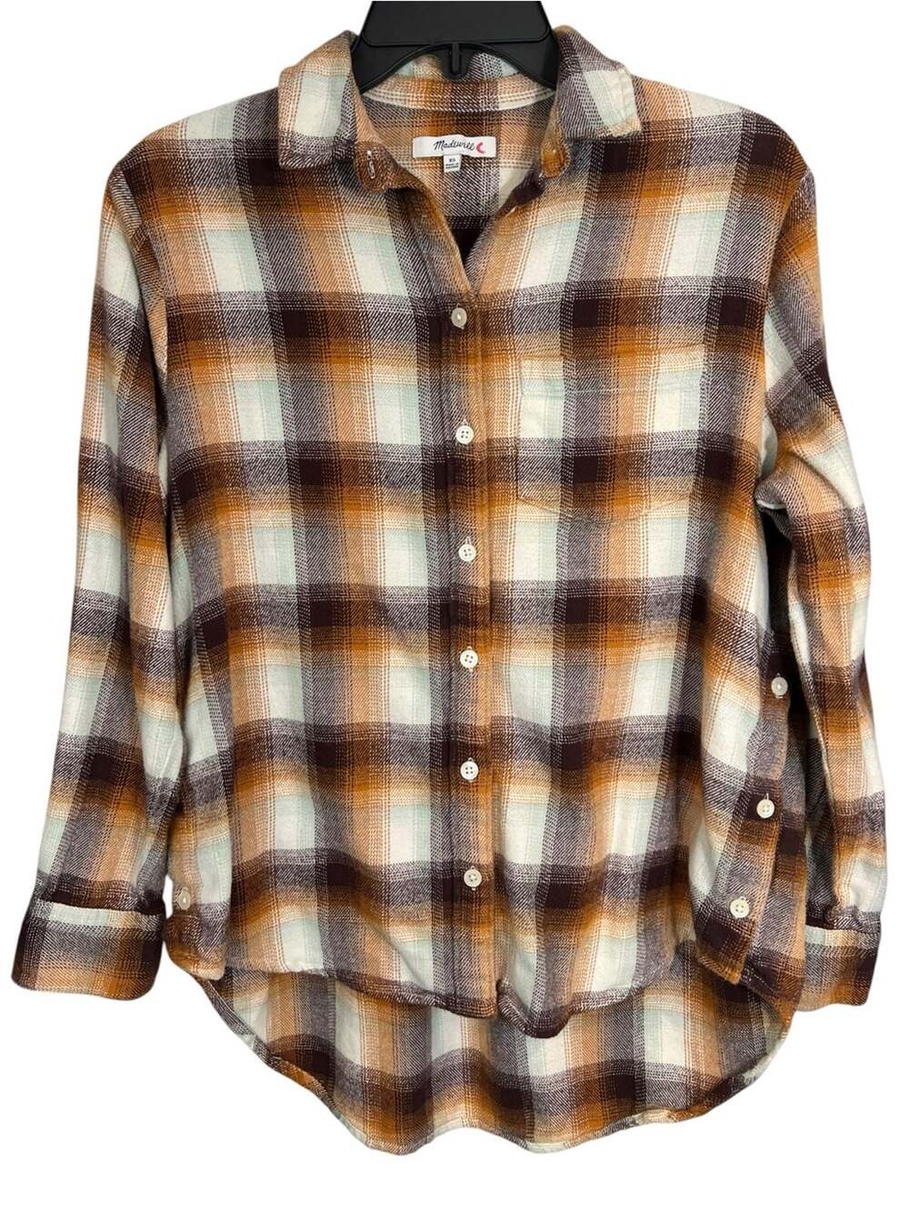 Madewell Shirt Women XS Flannel Side Button Oversized Ex-Boyfriend Bickett Plaid